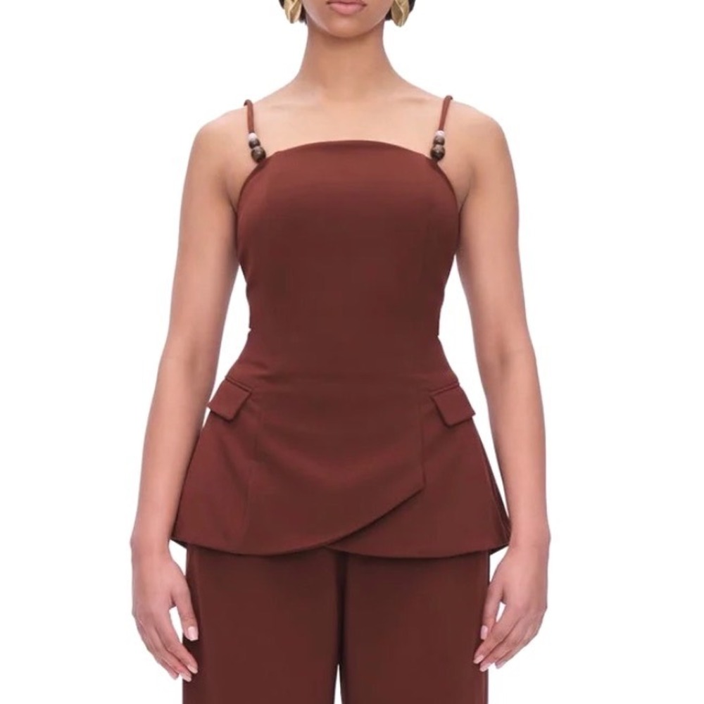 Andrea Iyamah Women's Cinnamon Varu Top Beaded Strap Vest Peplum Size M